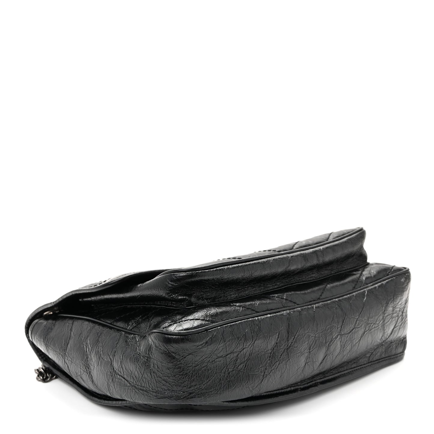 Crinkled Calfskin Matelasse Monogram Large Niki Chain Satchel Black