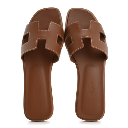 Hermes Box Calfskin Oran Sandals 35.5 Gold 2 of 10