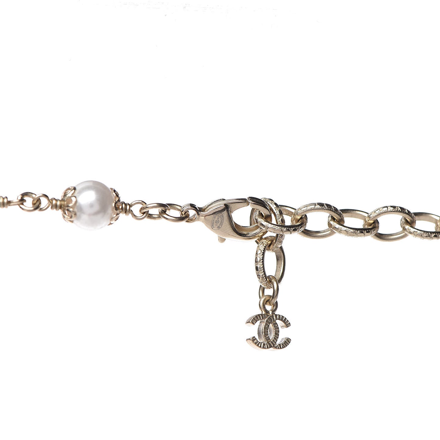 Pearl Crystal CC Long Strand Necklace Gold Multicolor