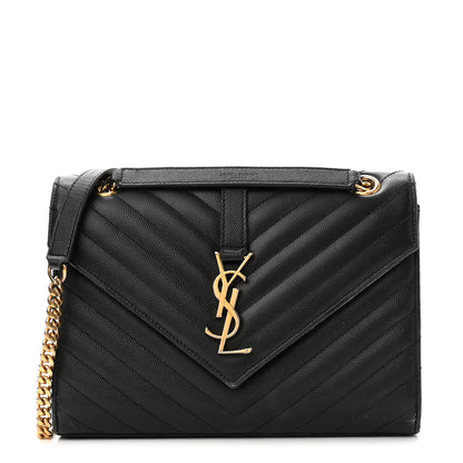 Saint Laurent Grain De Poudre Matelasse Chevron Medium Monogram Satchel Black 1 of 20