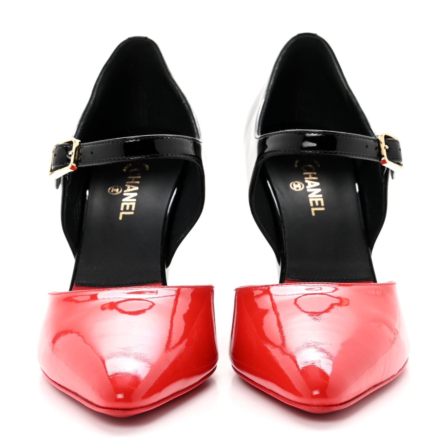 Patent Calfskin CC Pumps 38 Red Black