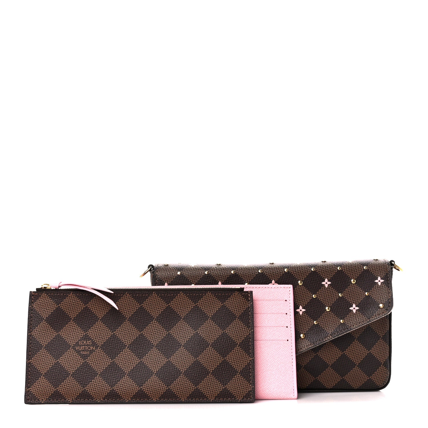 Louis Vuitton Damier Ebene Studded Pochette Felicie Chain Wallet 3 of 14