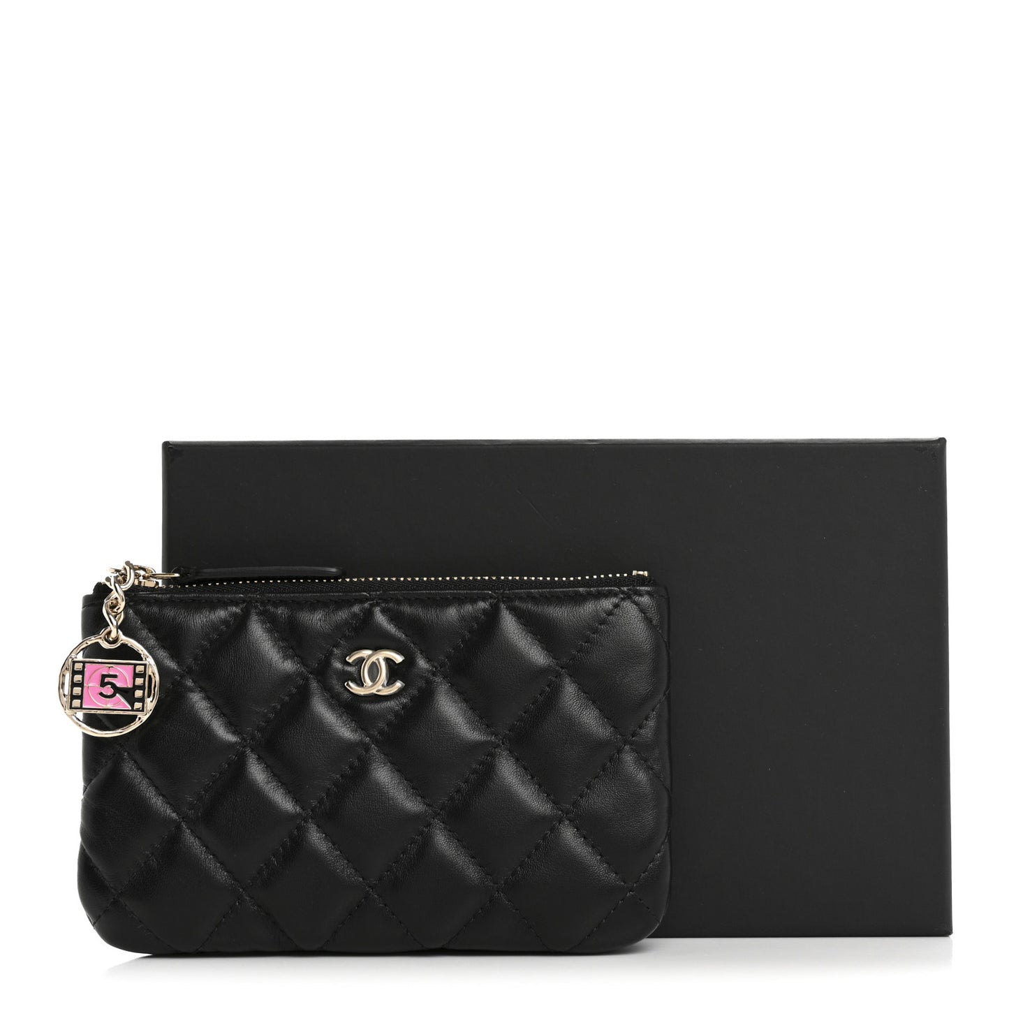 Lambskin Quilted Small No. 5 Cosmetic Case Black