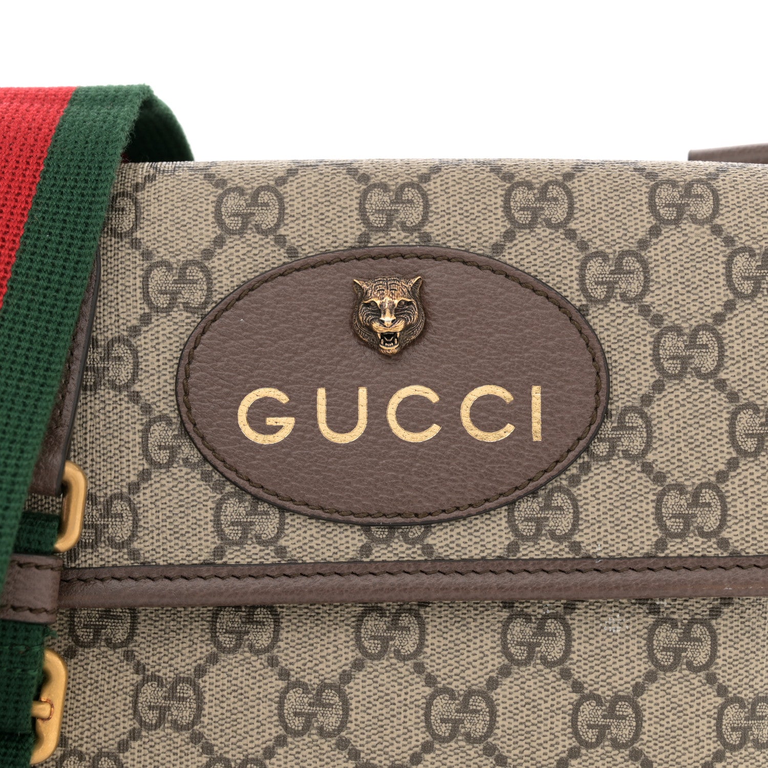 Gucci GG Supreme Monogram Web Small Neo Vintage Double Flap Messenger Bag Beige New Acero 9 of 13