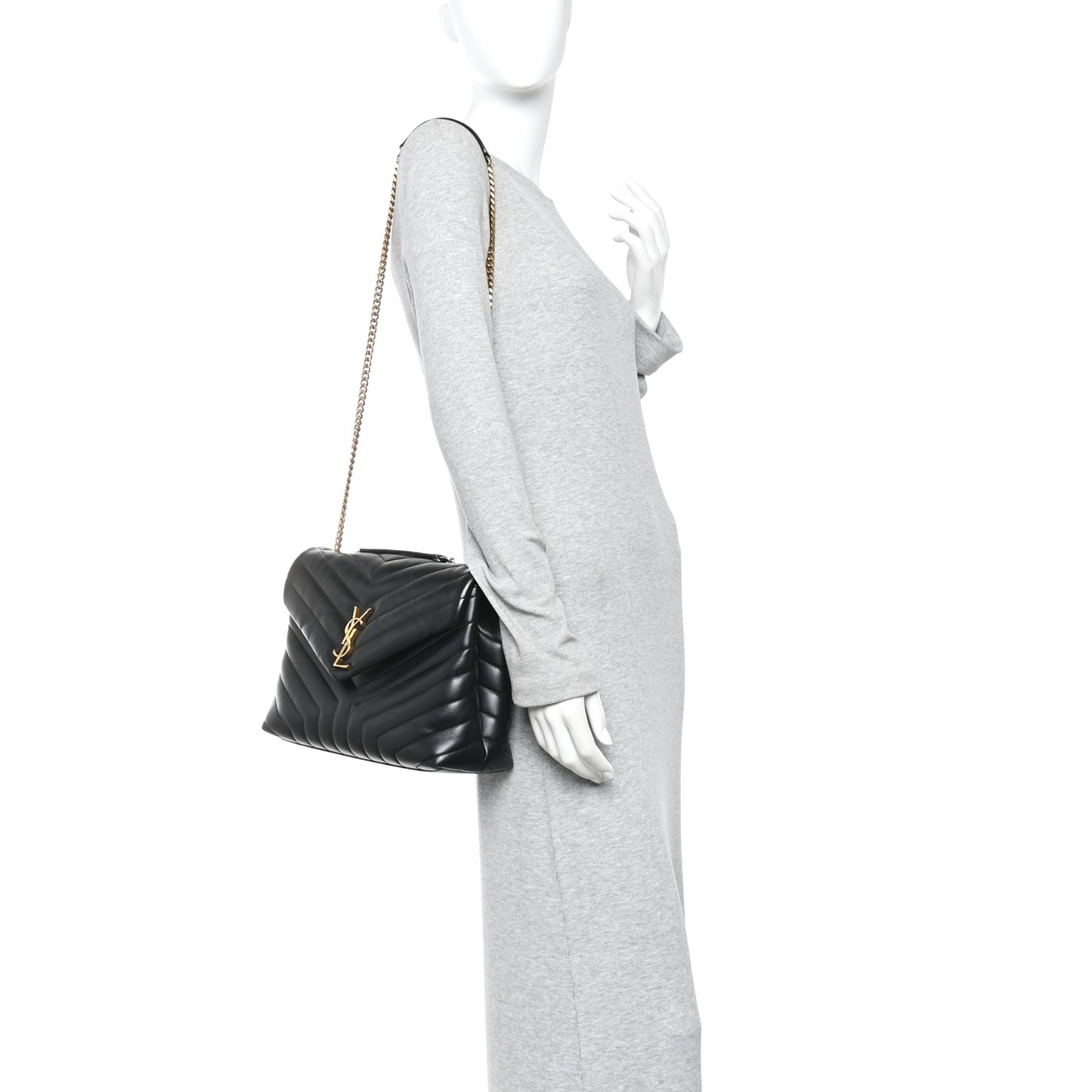 Calfskin Y Quilted Monogram Medium Loulou Chain Satchel Black