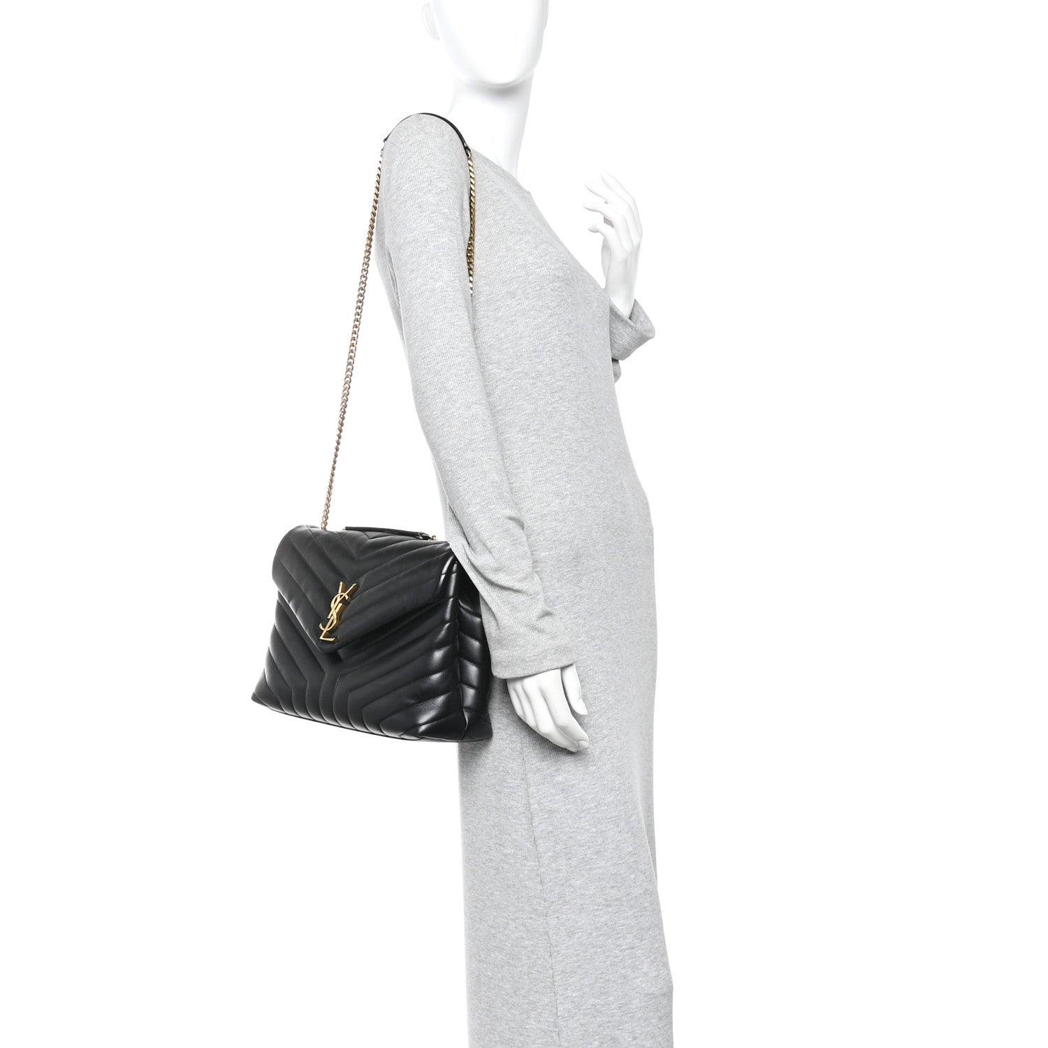 Saint Laurent Calfskin Y Quilted Monogram Medium Loulou Chain Satchel Black 2 of 9