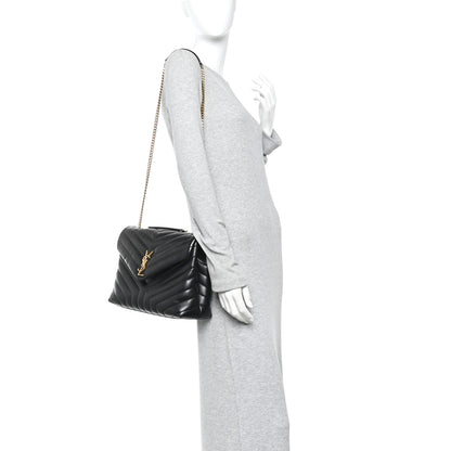 Saint Laurent Calfskin Y Quilted Monogram Medium Loulou Chain Satchel Black 2 of 9