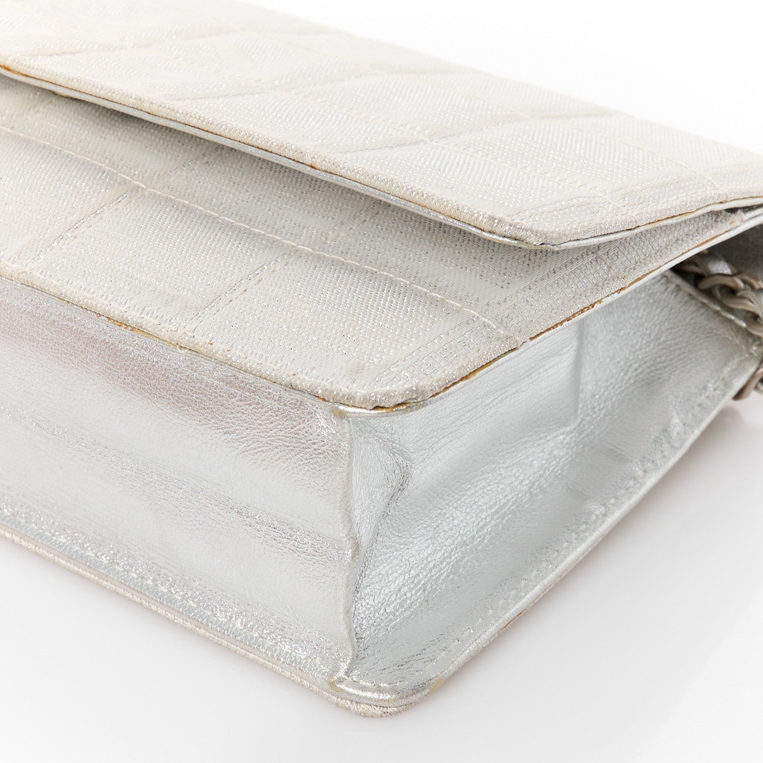 Chanel Nylon Travel Wallet On Chain WOC Metallic Silver 15 of 16
