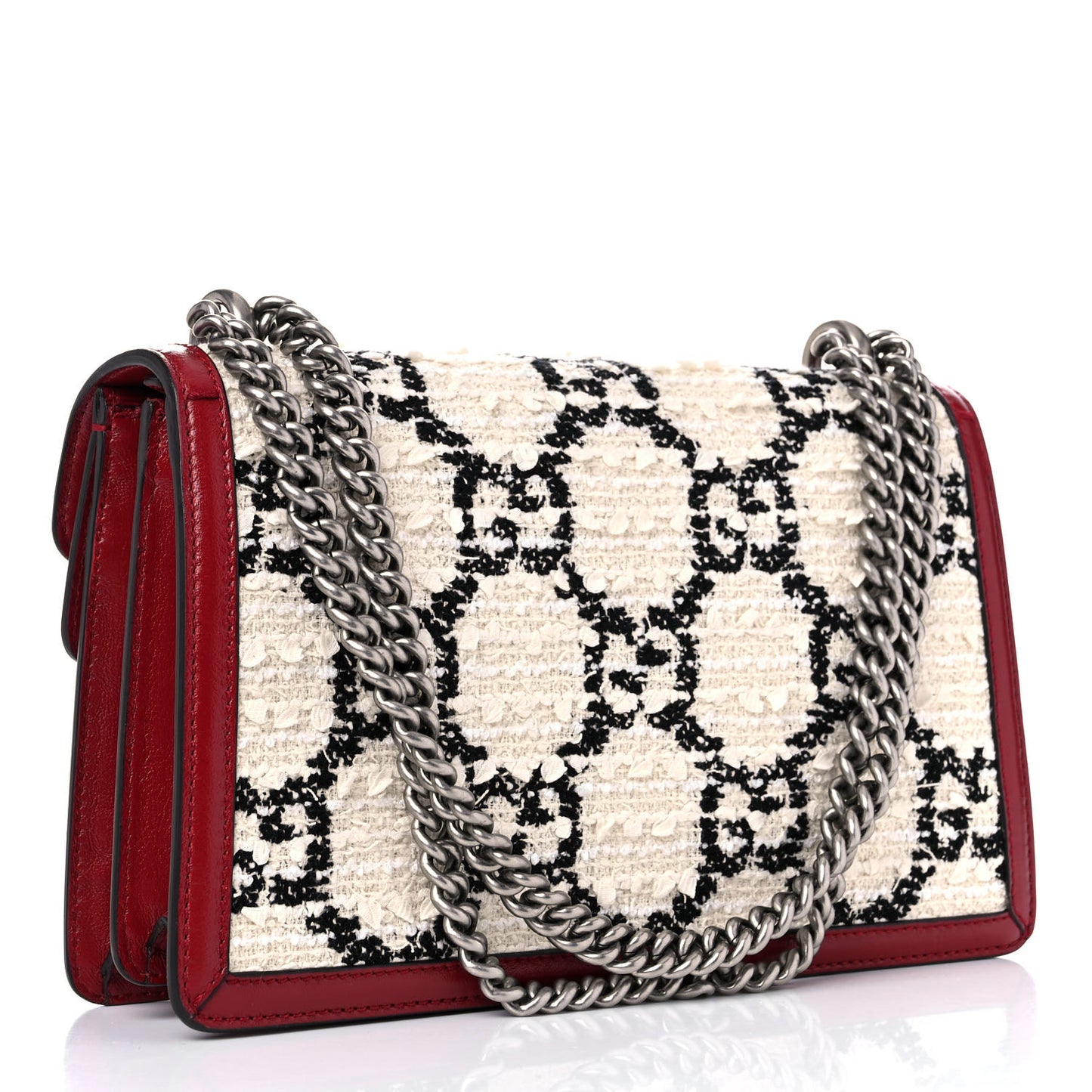 Tweed GG Monogram Small Dionysus Shoulder Bag White Black Romantic Cherry