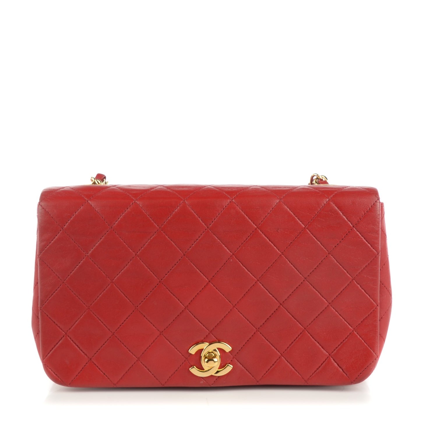 Lambskin Quilted Medium Single Flap Red