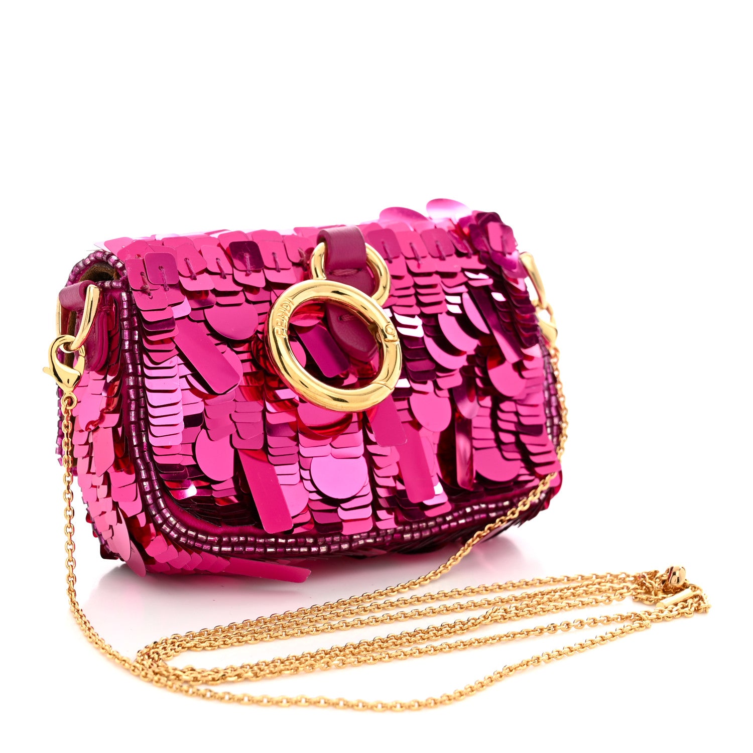 Fendi Sequin Paillettes Shiny Nappa Sex and the City Nano Maxi Buckle Baguette Charm Ciclamino Pilar 3 of 11
