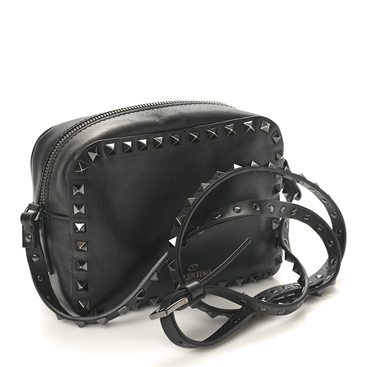 X UNDERCOVER Calfskin Rockstud Rose Print Camera Crossbody Bag Black