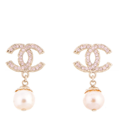 Chanel Crystal Enamel Pearl CC Drop Earrings Light Gold 1 of 5