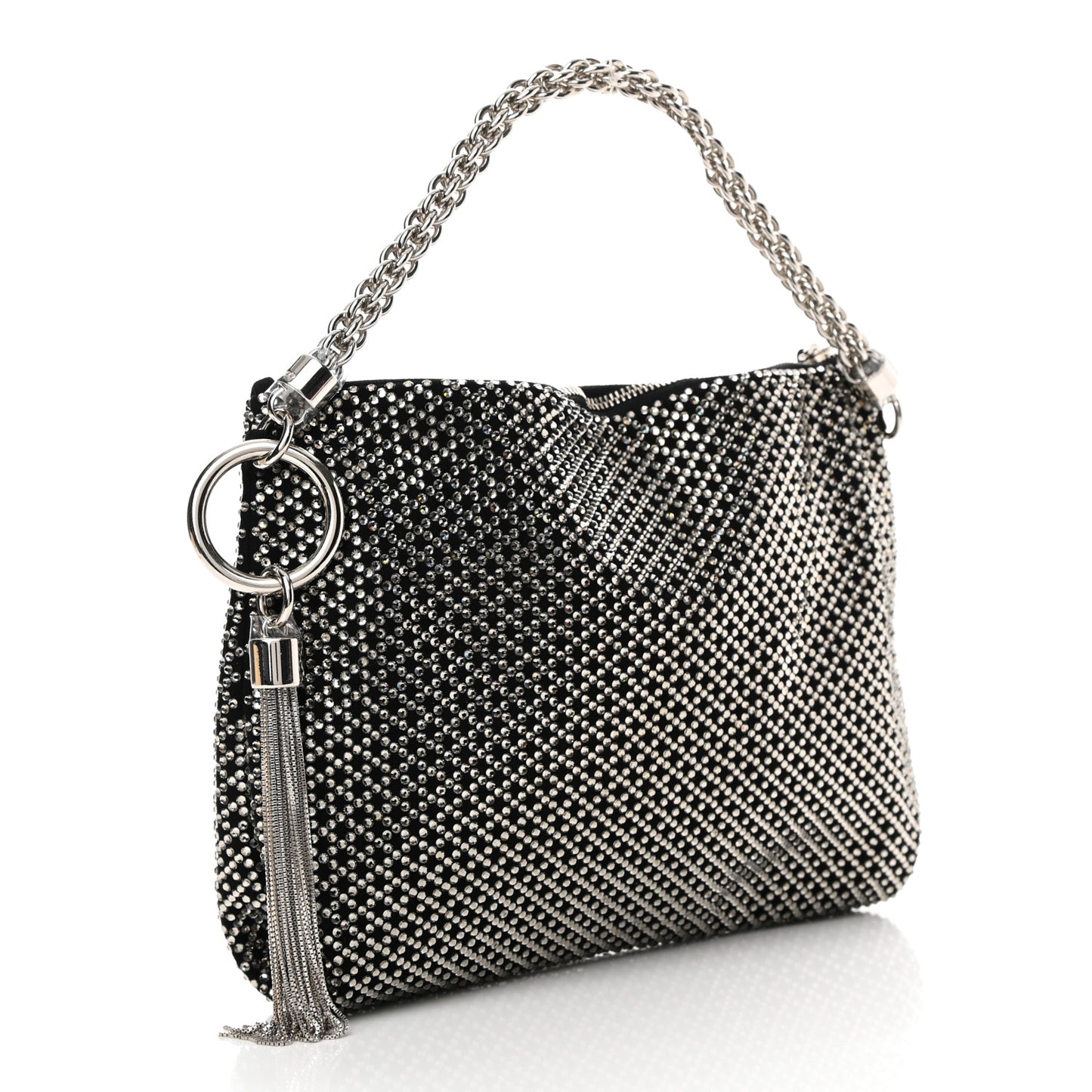 Suede Crystal Callie Tassel Shoulder Bag Silver