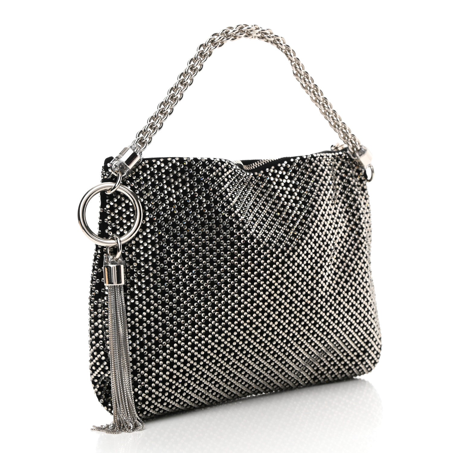 Jimmy Choo Suede Crystal Callie Tassel Shoulder Bag Silver 4 of 11