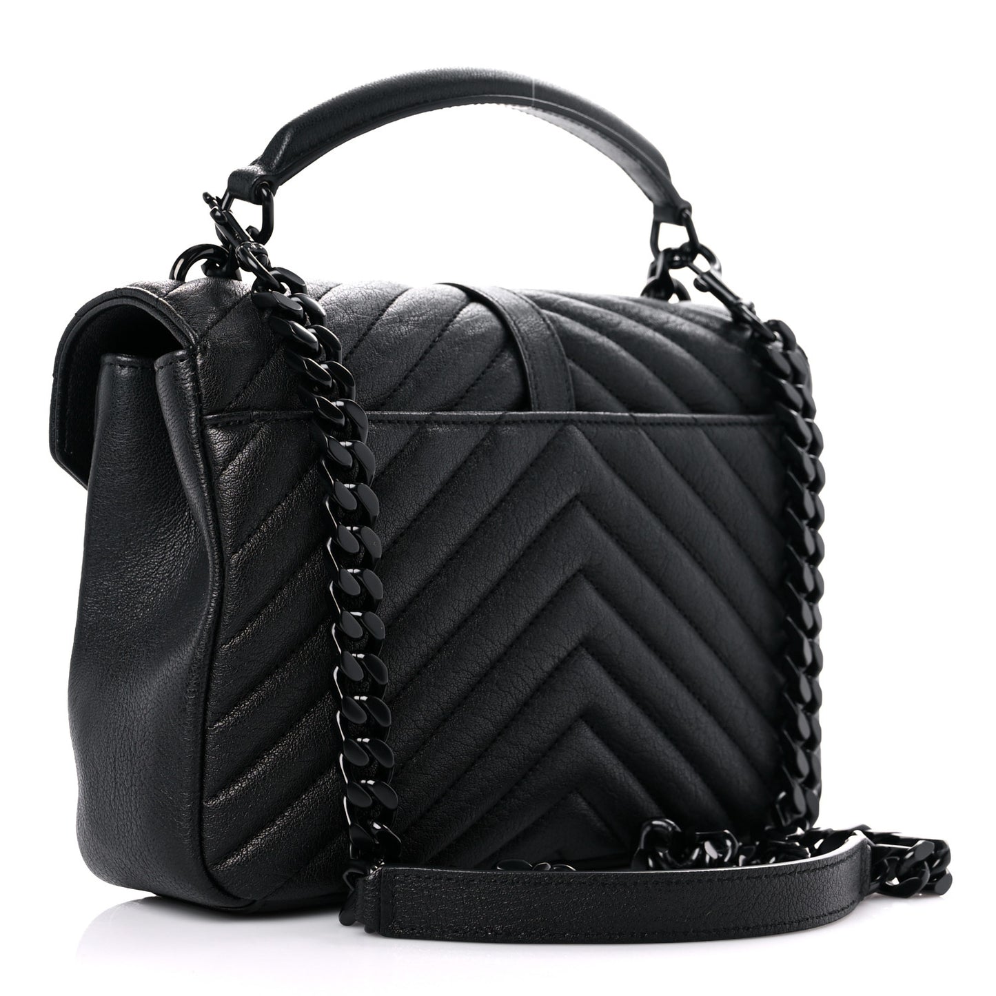 Sheepskin Matelasse Chevron Monogram Monochrome Medium College Bag Black