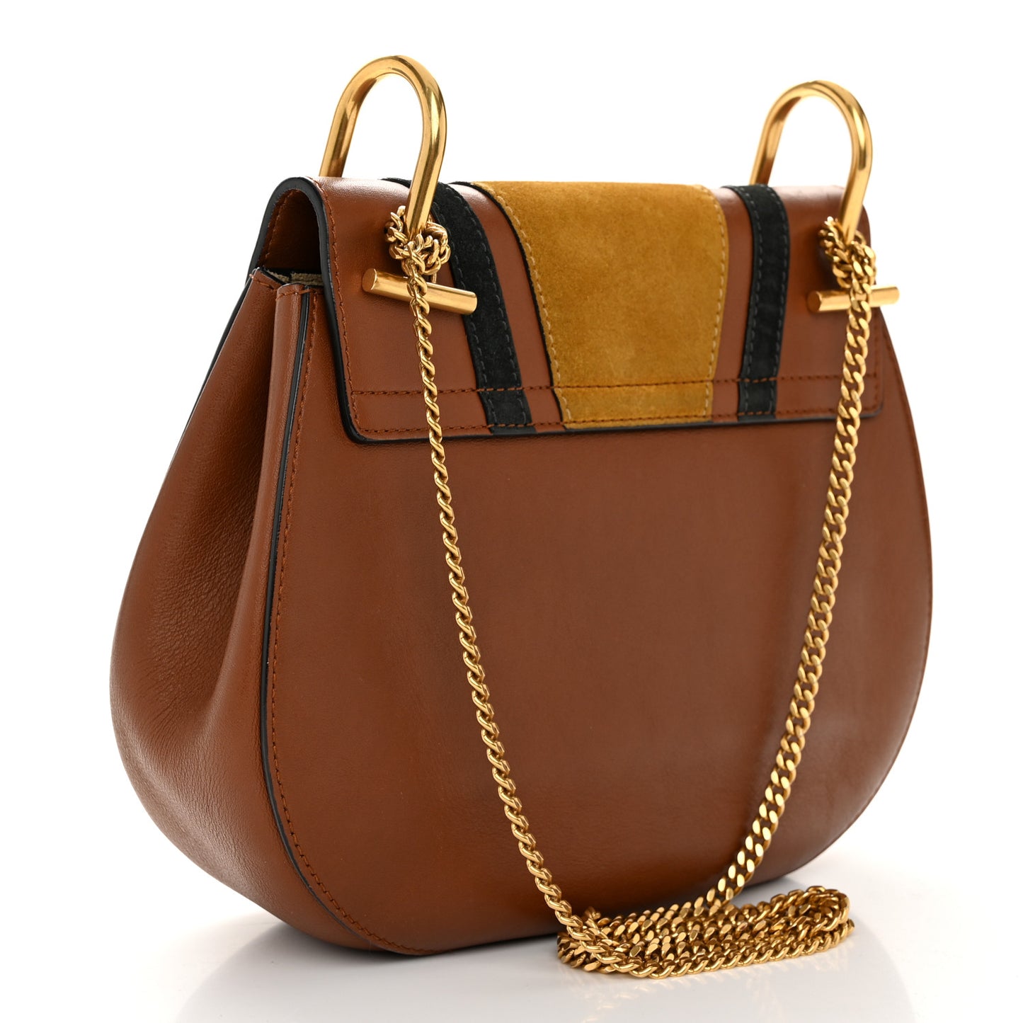 Suede Calfskin Patchwork Mini Drew Shoulder Bag Tobacco