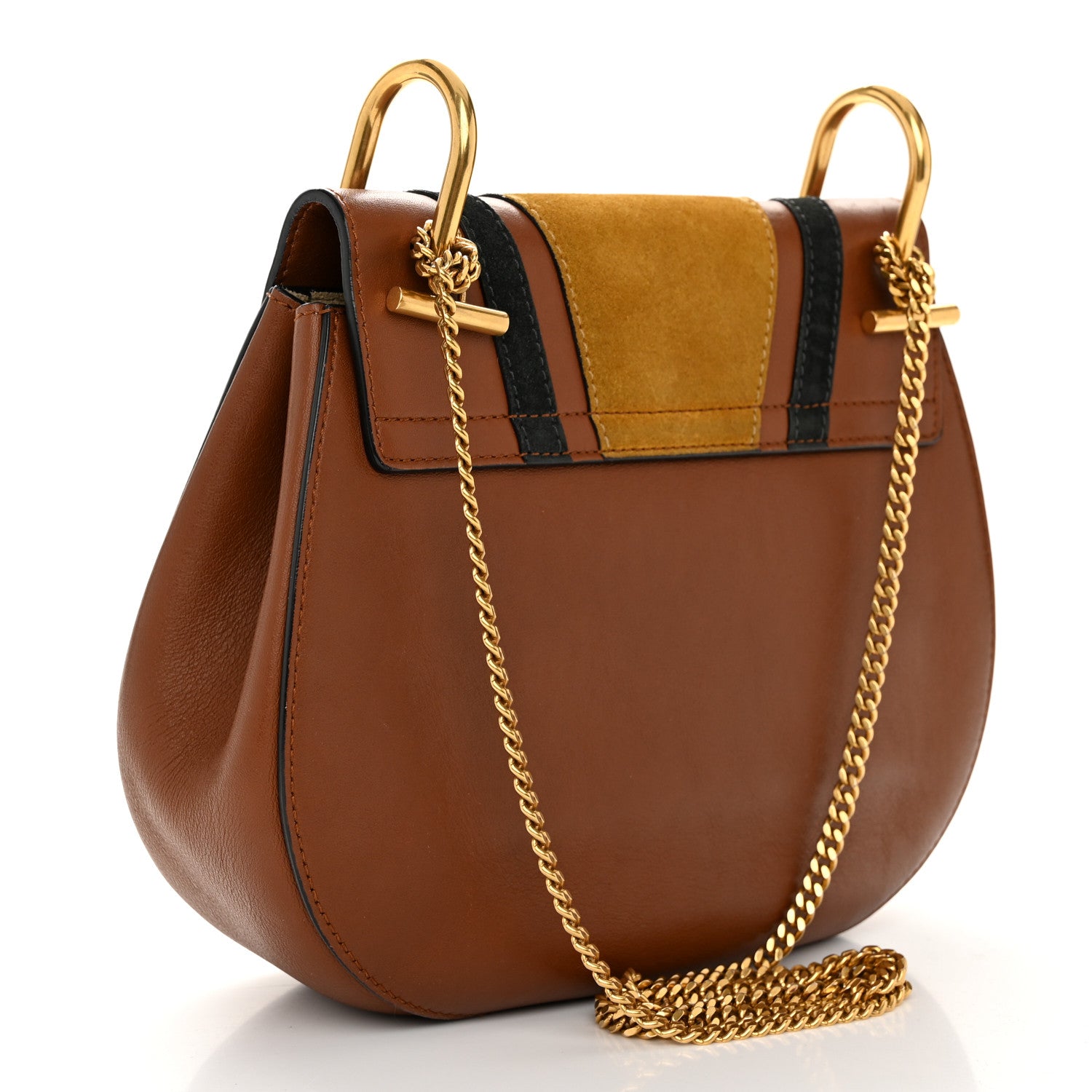 Chloe Suede Calfskin Patchwork Mini Drew Shoulder Bag Tobacco 3 of 9