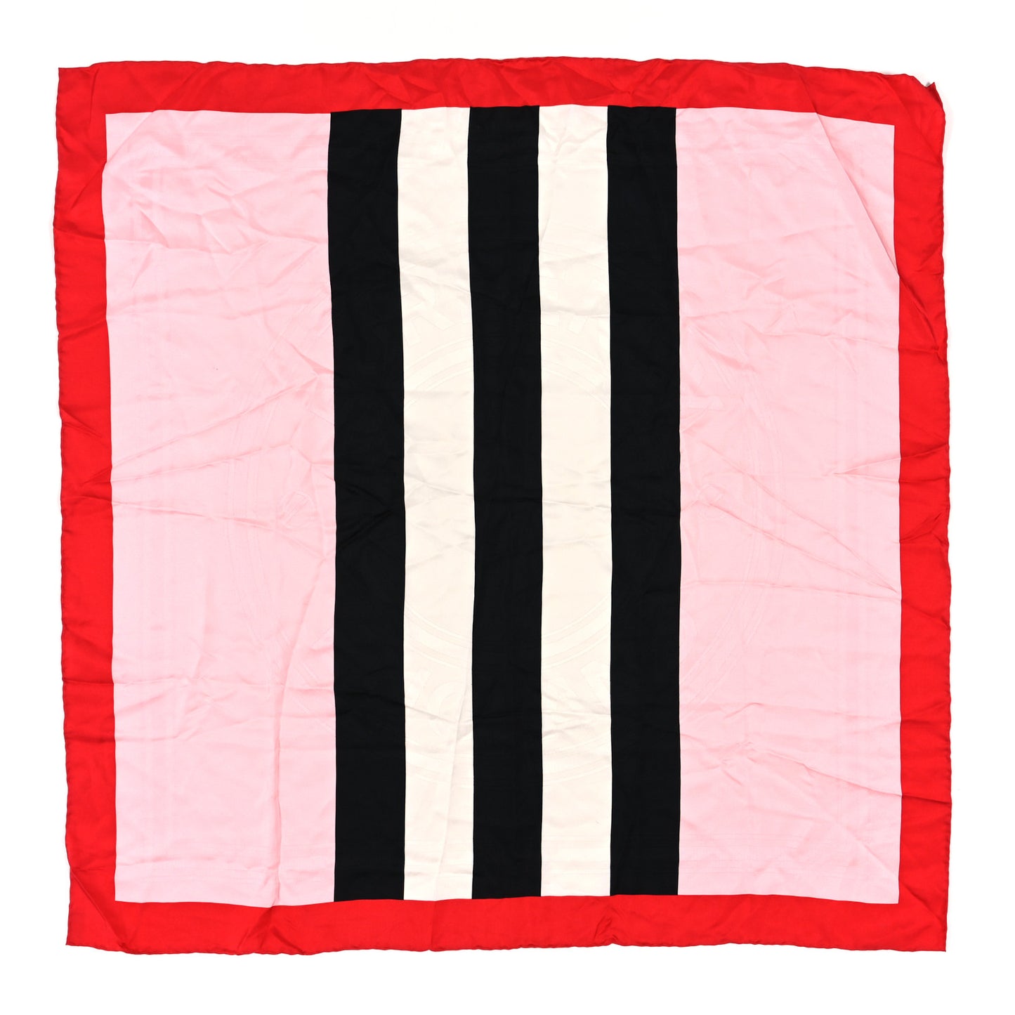 Silk Icon Stripe Border Square Scarf Red