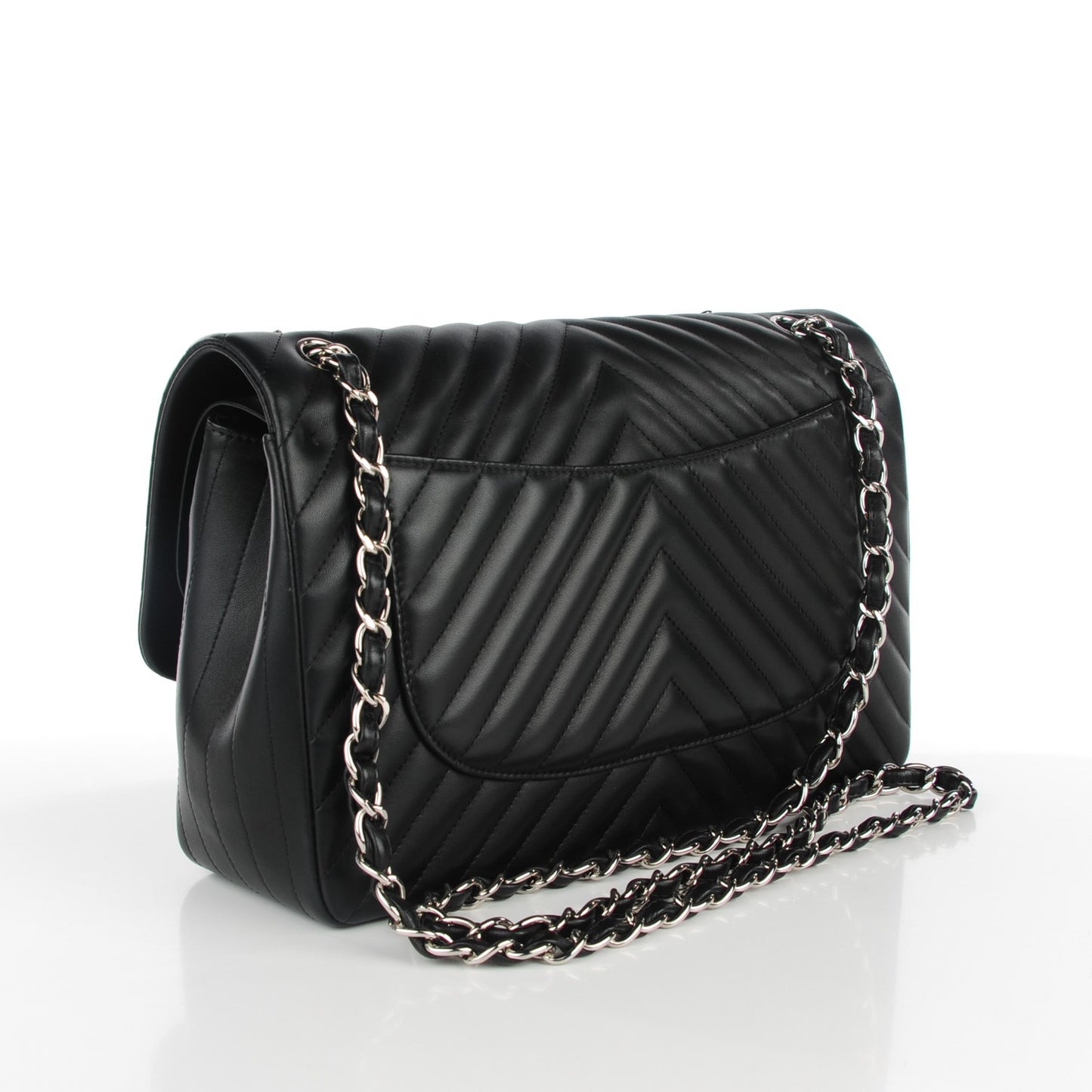 Lambskin Chevron Quilted Jumbo Double Flap Black