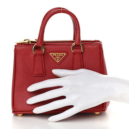 Prada Saffiano Micro Galleria Double Zip Tote Fuoco 2 of 8