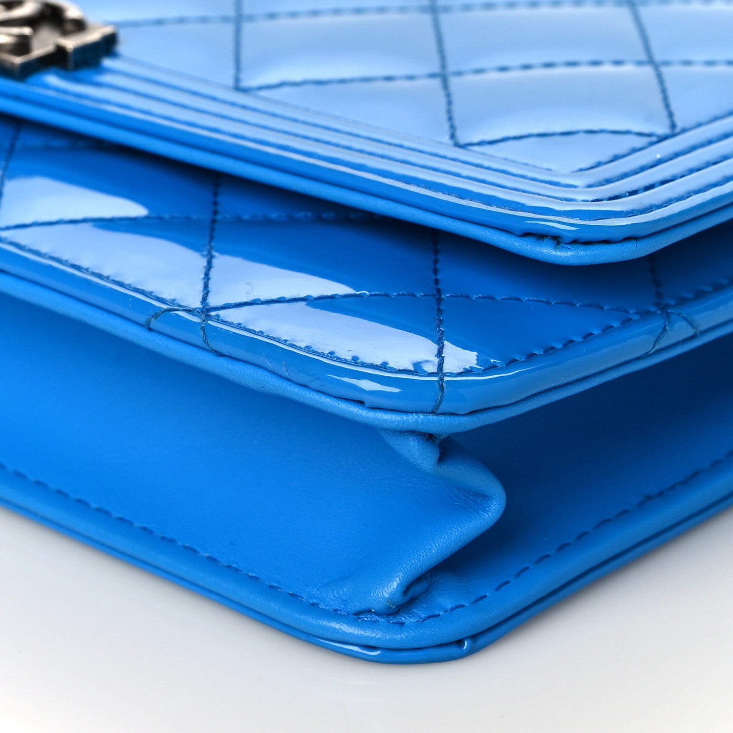 Chanel Patent Calfskin Quilted Boy Wallet On Chain WOC Blue 11 of 11