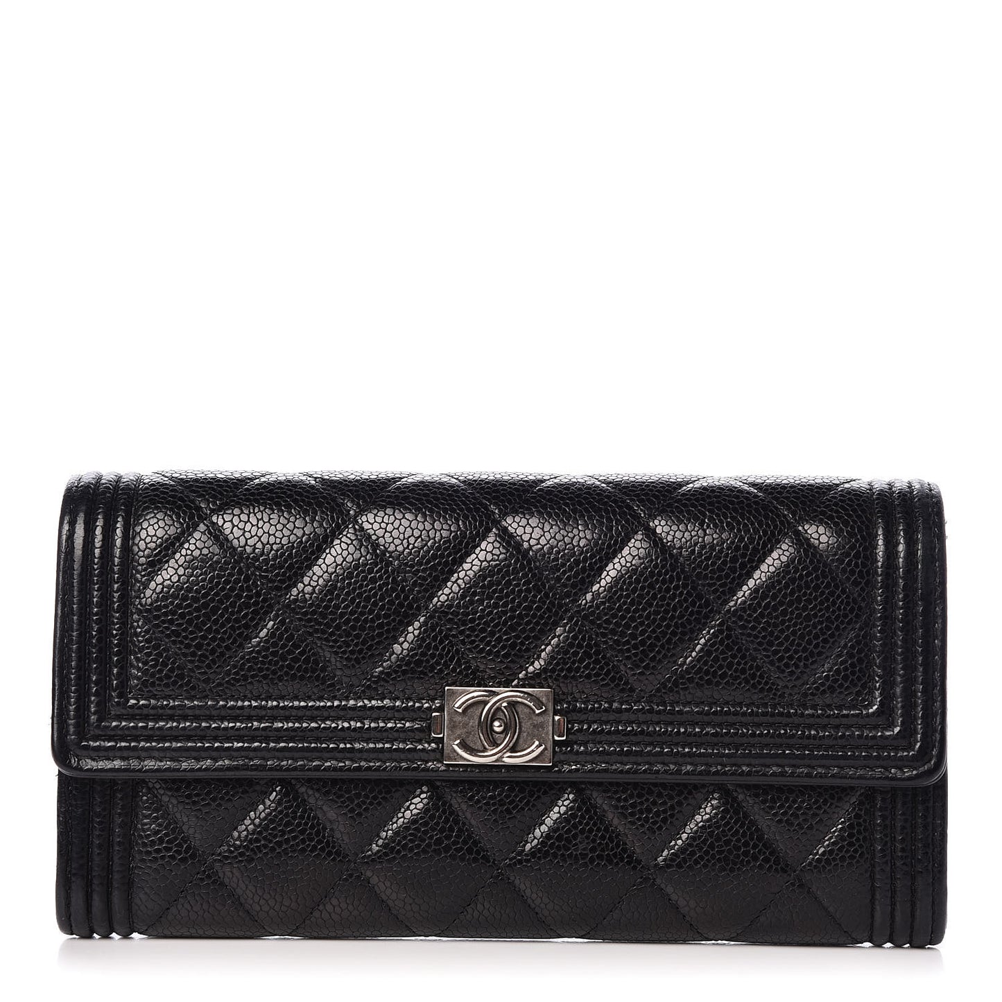 Caviar Quilted Large Boy Gusset Flap Wallet Black