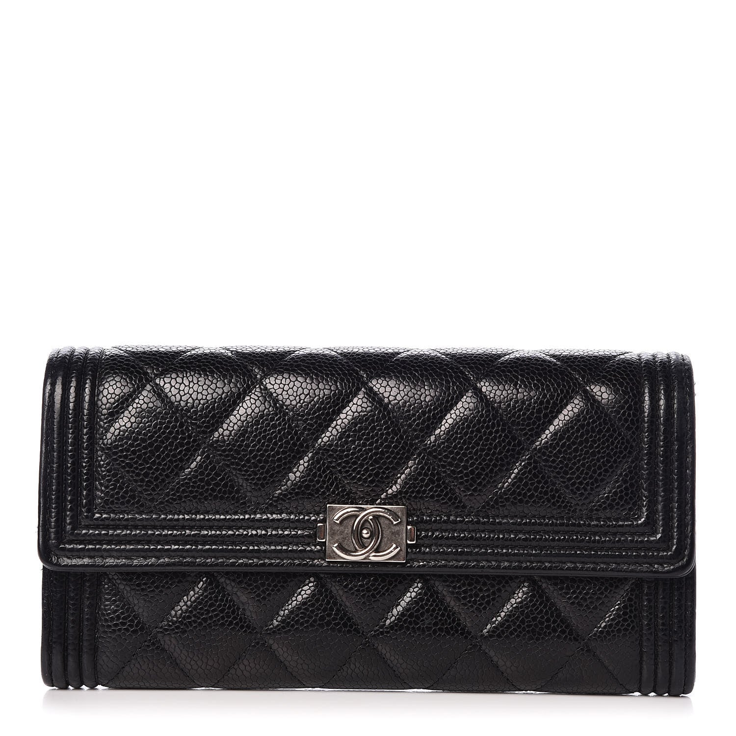 Chanel Caviar Quilted Large Boy Gusset Flap Wallet Black 1 of 16