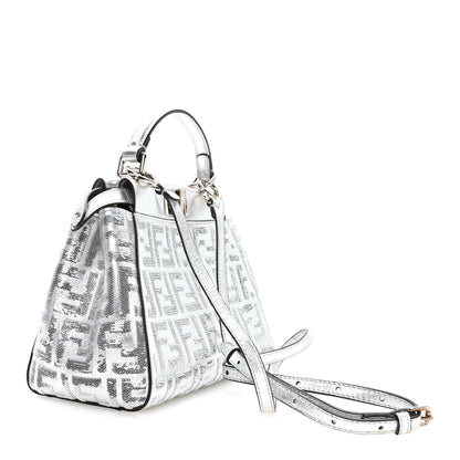 Fendi Vitello Catalan Mirror Sequin FF 1974 Embroidered Mini Peekaboo Iconic Satchel Argento 3 of 11