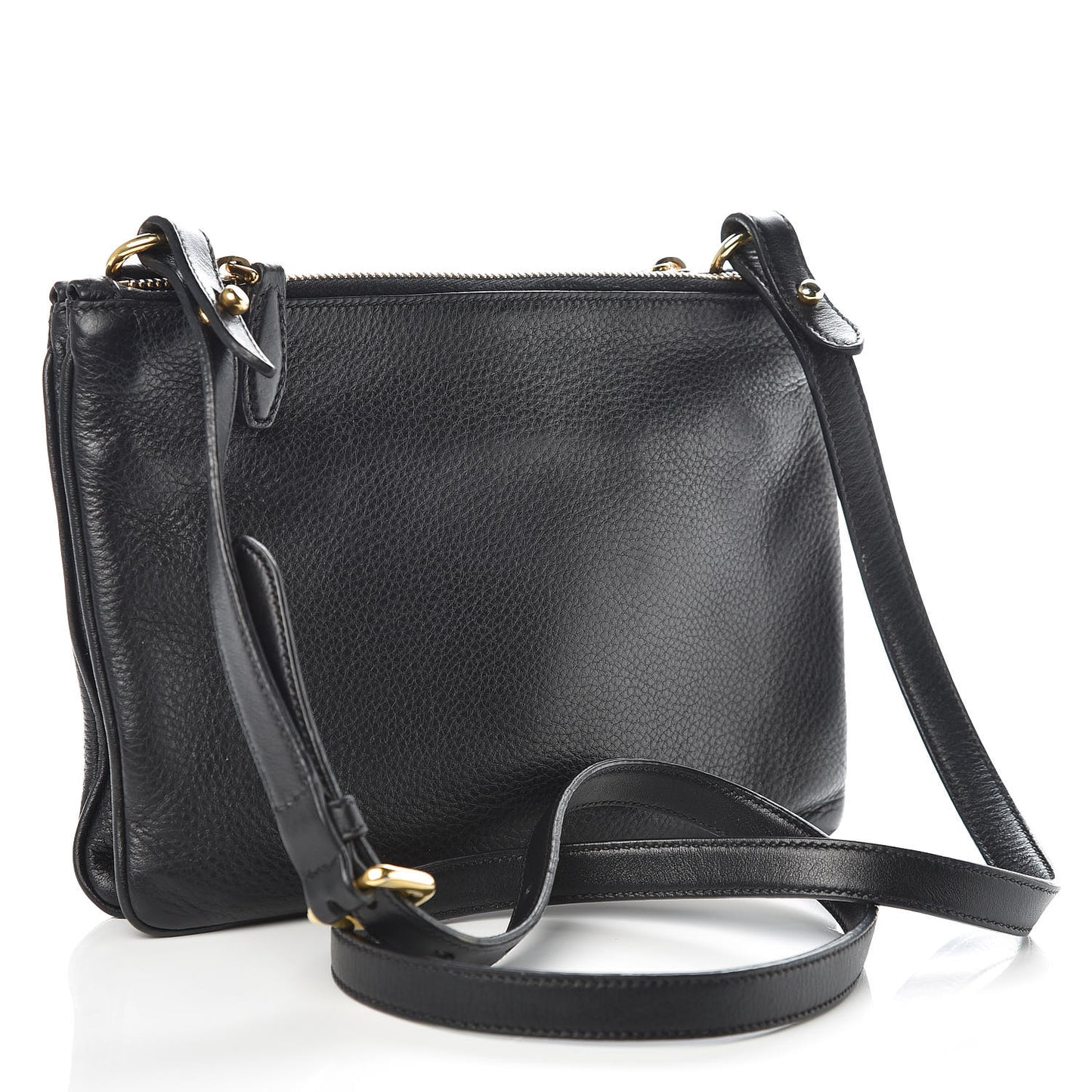 Vitello Phenix Double Zip Crossbody Bag Black