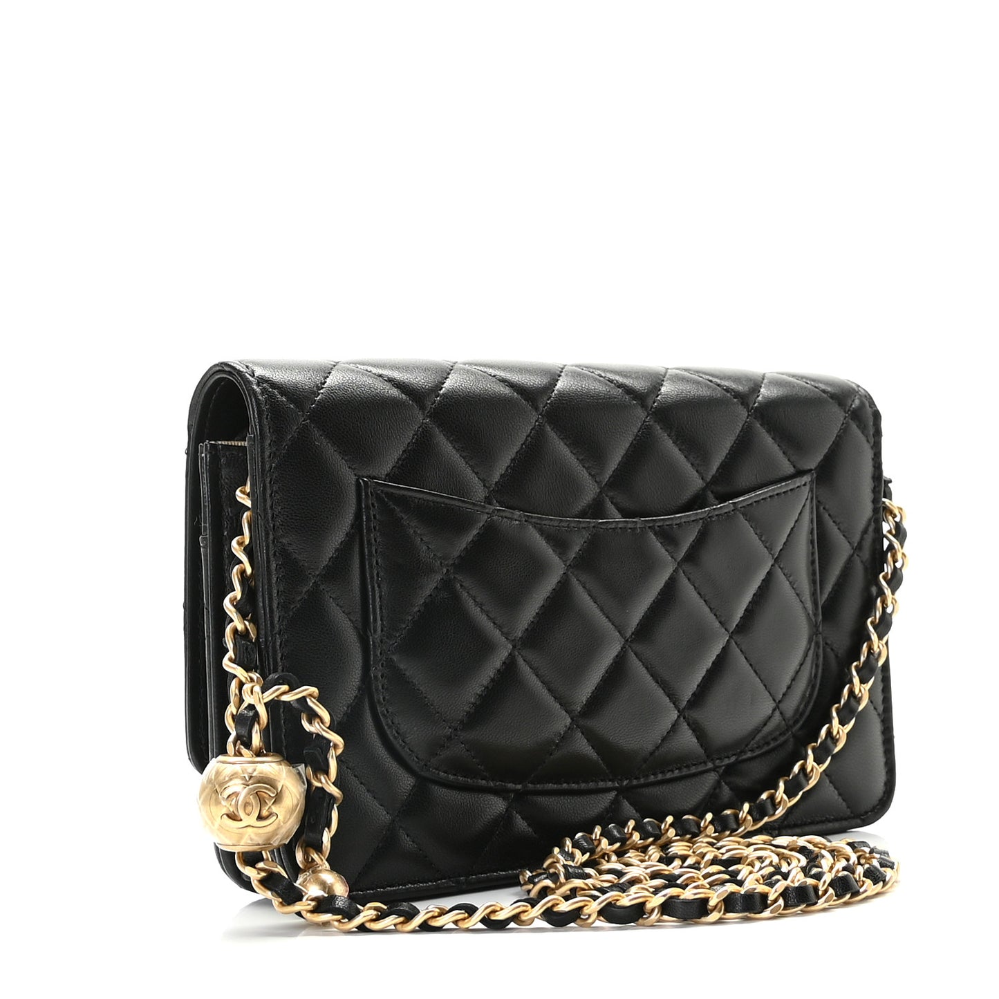 Lambskin Quilted CC Pearl Crush Wallet on Chain WOC Black