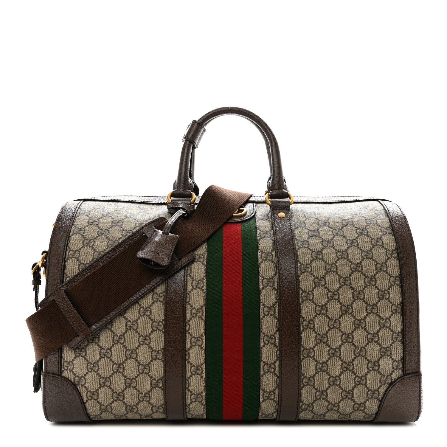 Gucci GG Supreme Monogram Textured Dollar Calfskin Web Medium Savoy Duffle Bag Beige Ebony New Acero 1 of 11