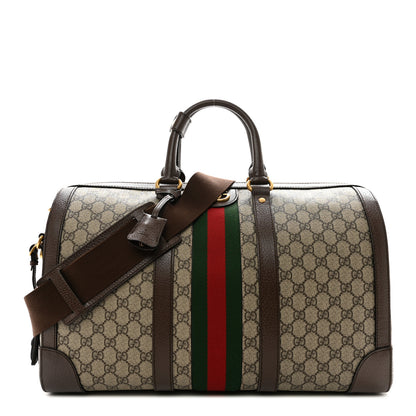 Gucci GG Supreme Monogram Textured Dollar Calfskin Web Medium Savoy Duffle Bag Beige Ebony New Acero 1 of 11