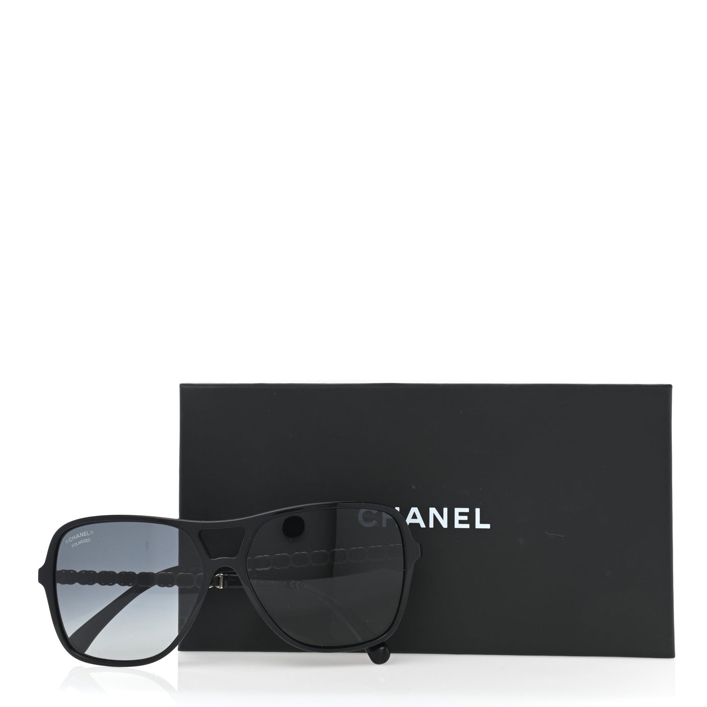 Metal Calfskin Polarized CC Chain Polarized Pilot Sunglasses 5439-Q Black