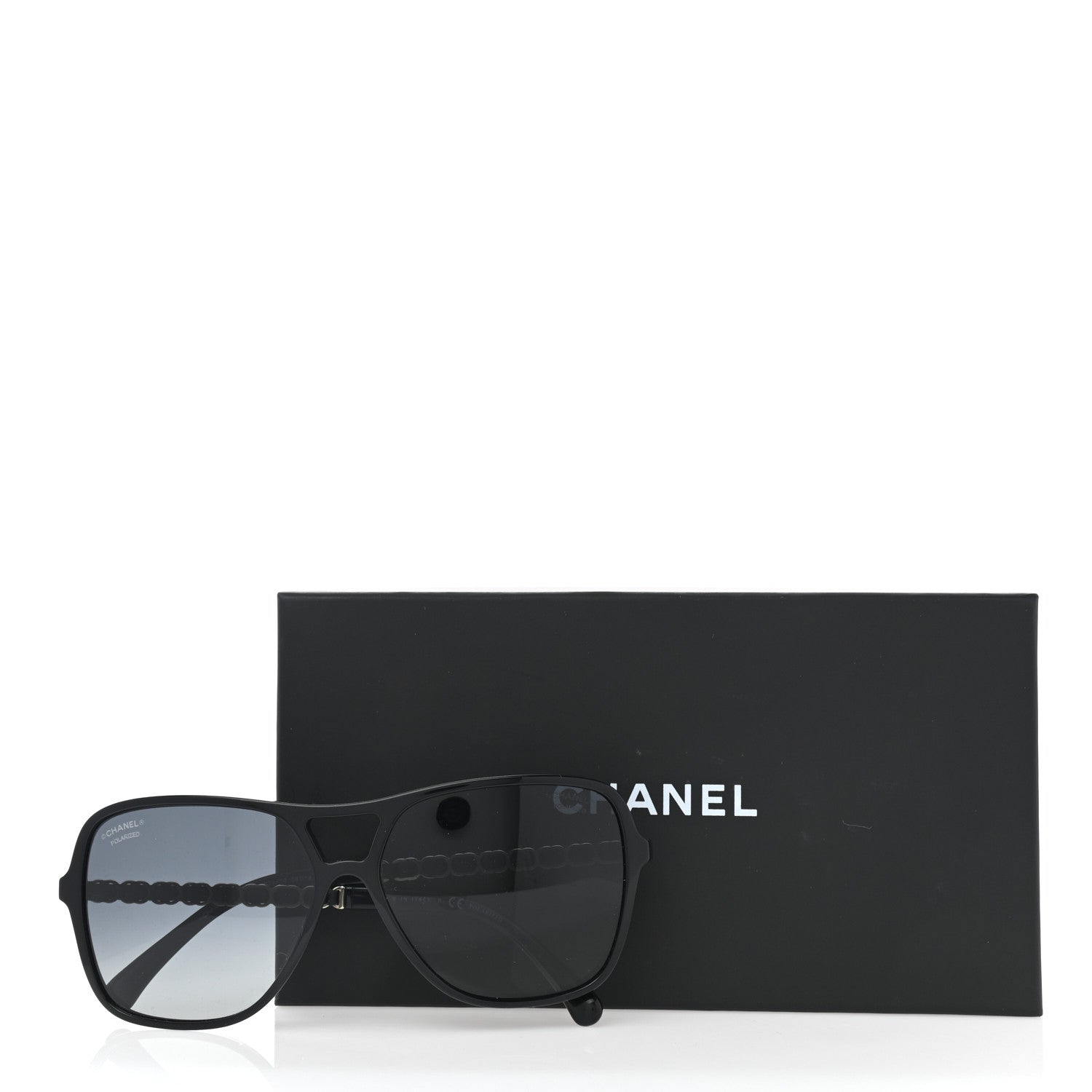 Chanel Metal Calfskin Polarized CC Chain Polarized Pilot Sunglasses 5439-Q Black 8 of 8