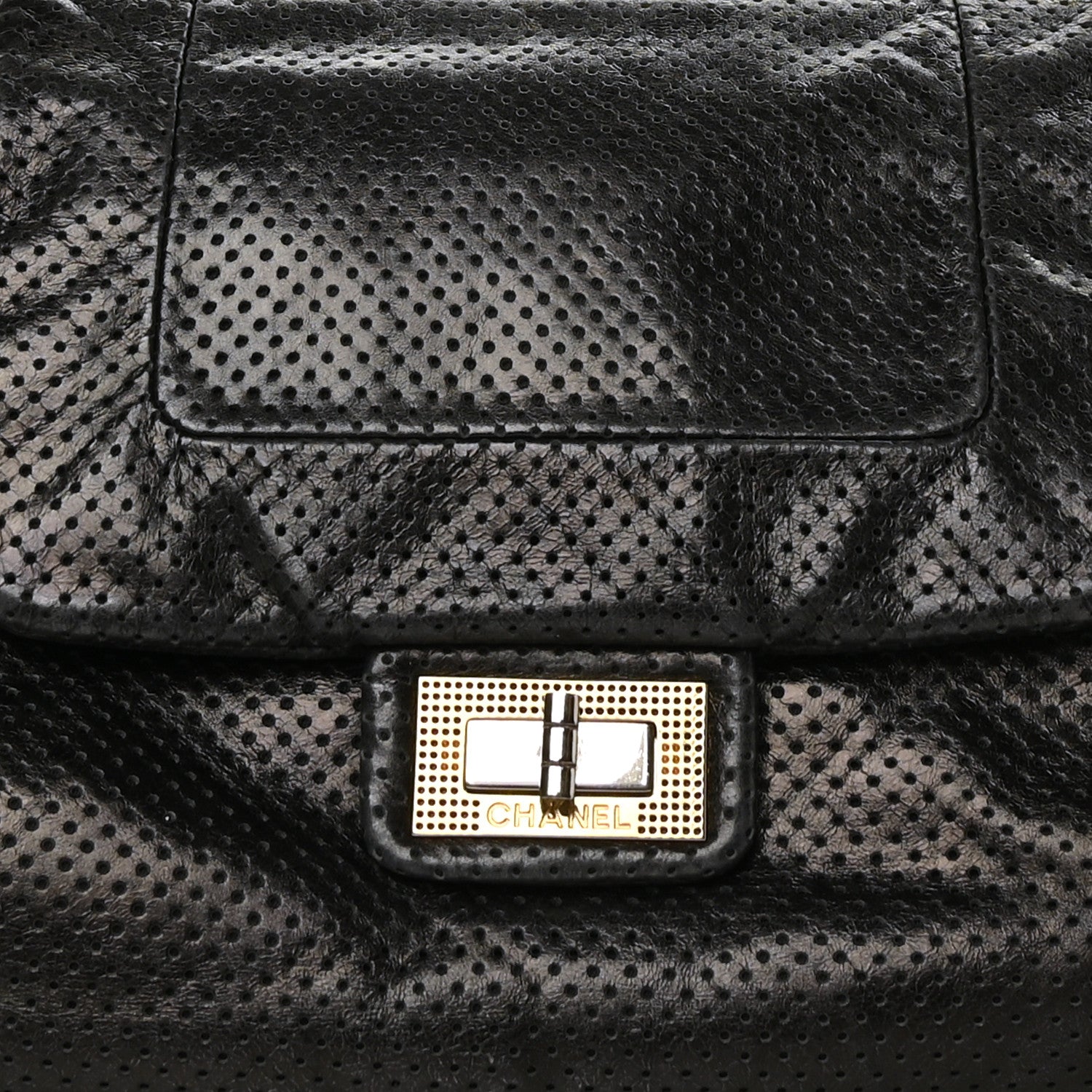 Chanel Metallic Calfskin Perforated Large Drill Accordion Flap Black 9 of 11