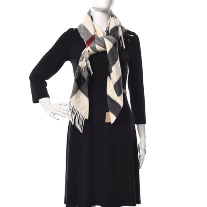 Burberry Cashmere Half Mega Check Bandana Scarf Natural White 2 of 3