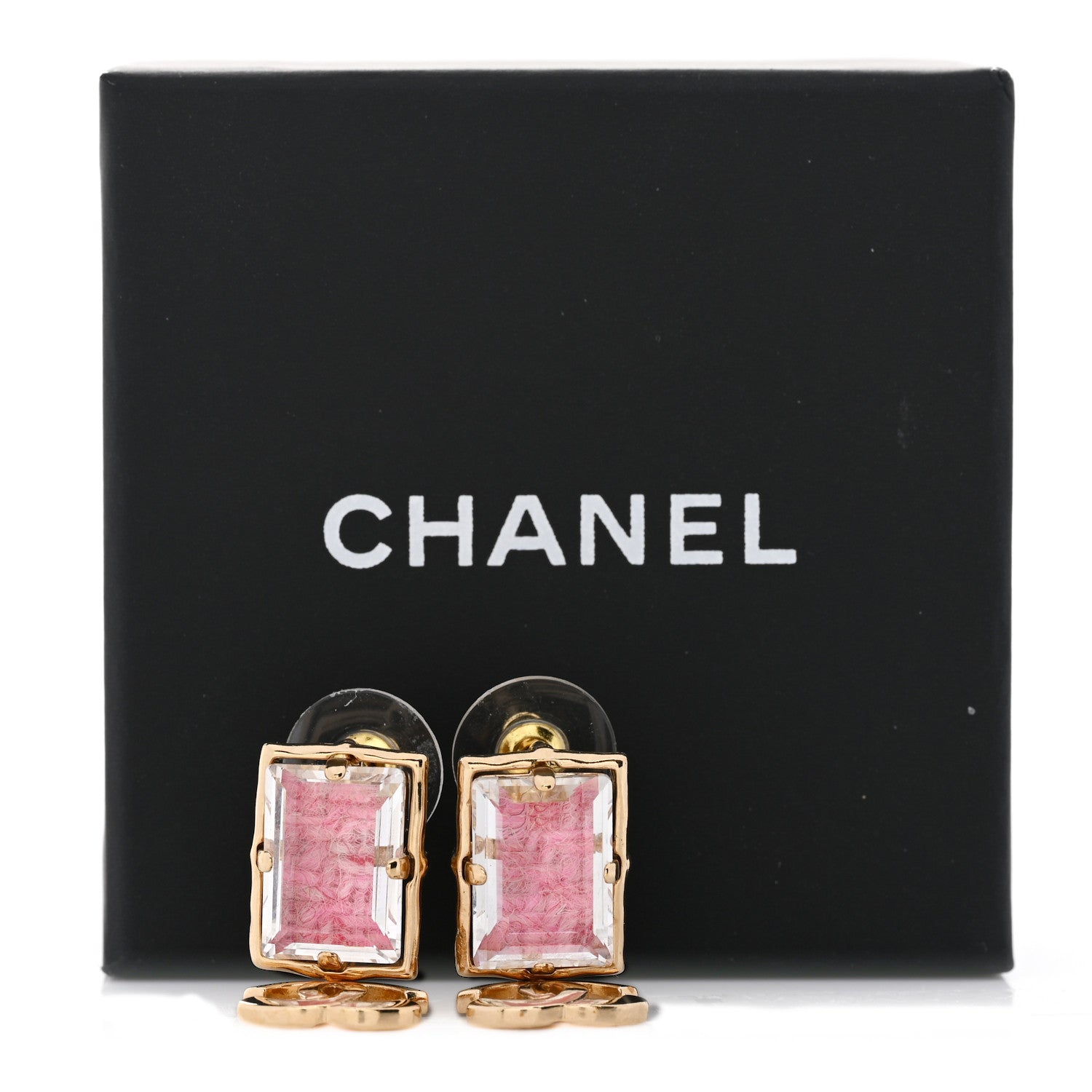 Chanel Crystal CC Drop Earrings Pink Gold 5 of 5