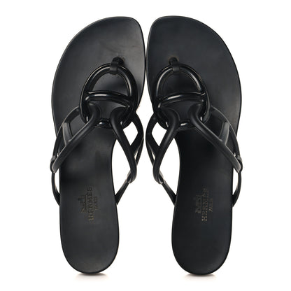 Hermes Rubber Womens Egerie Sandals 38 Black 2 of 10
