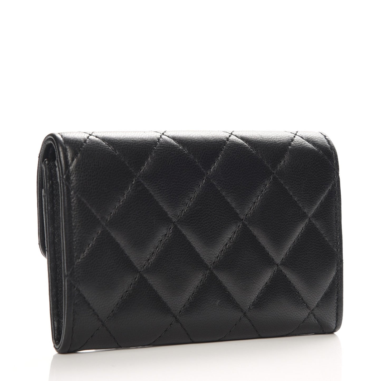 Lambskin Quilted Flap Card Holder Black