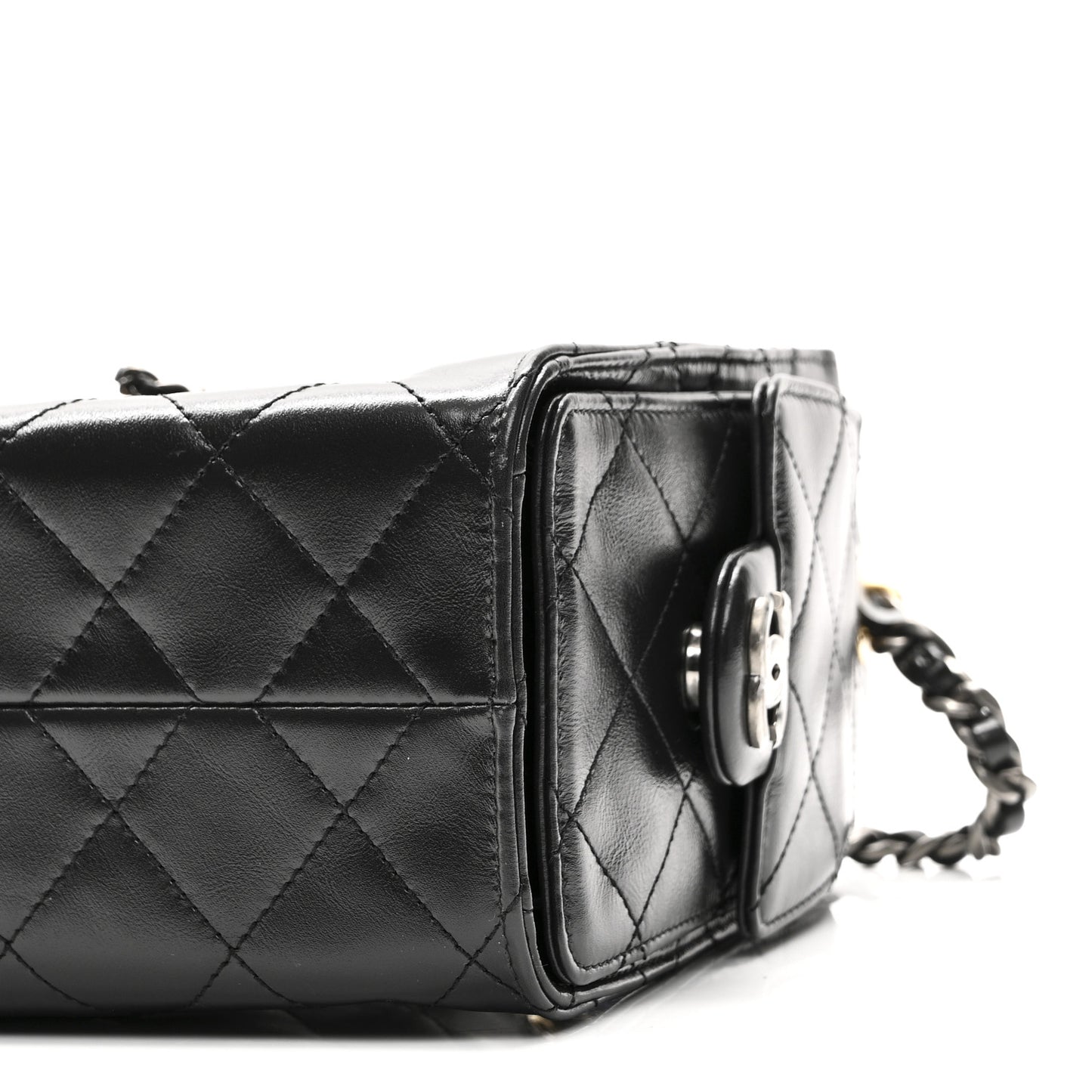 Shiny Crumpled Quilted Mini Chanel 25 Handbag Black