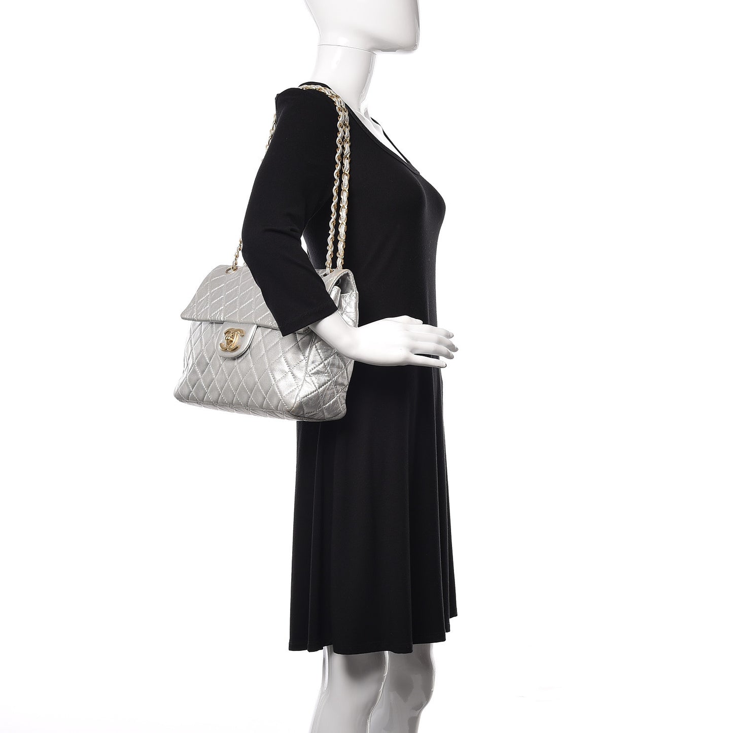 Metallic Lambskin Quilted Maxi Single Flap Silver