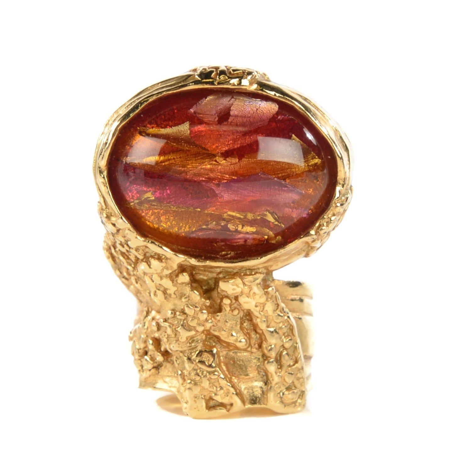 Glass Cabochon Arty Ovale Ring 7 Gold Pink