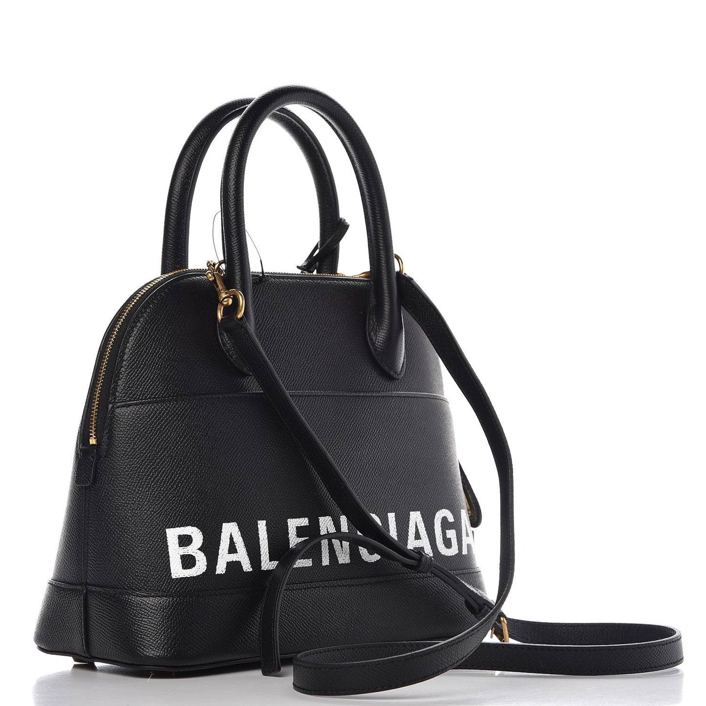 Signature Grained Calfskin Logo S Ville Top Handle Bag Black