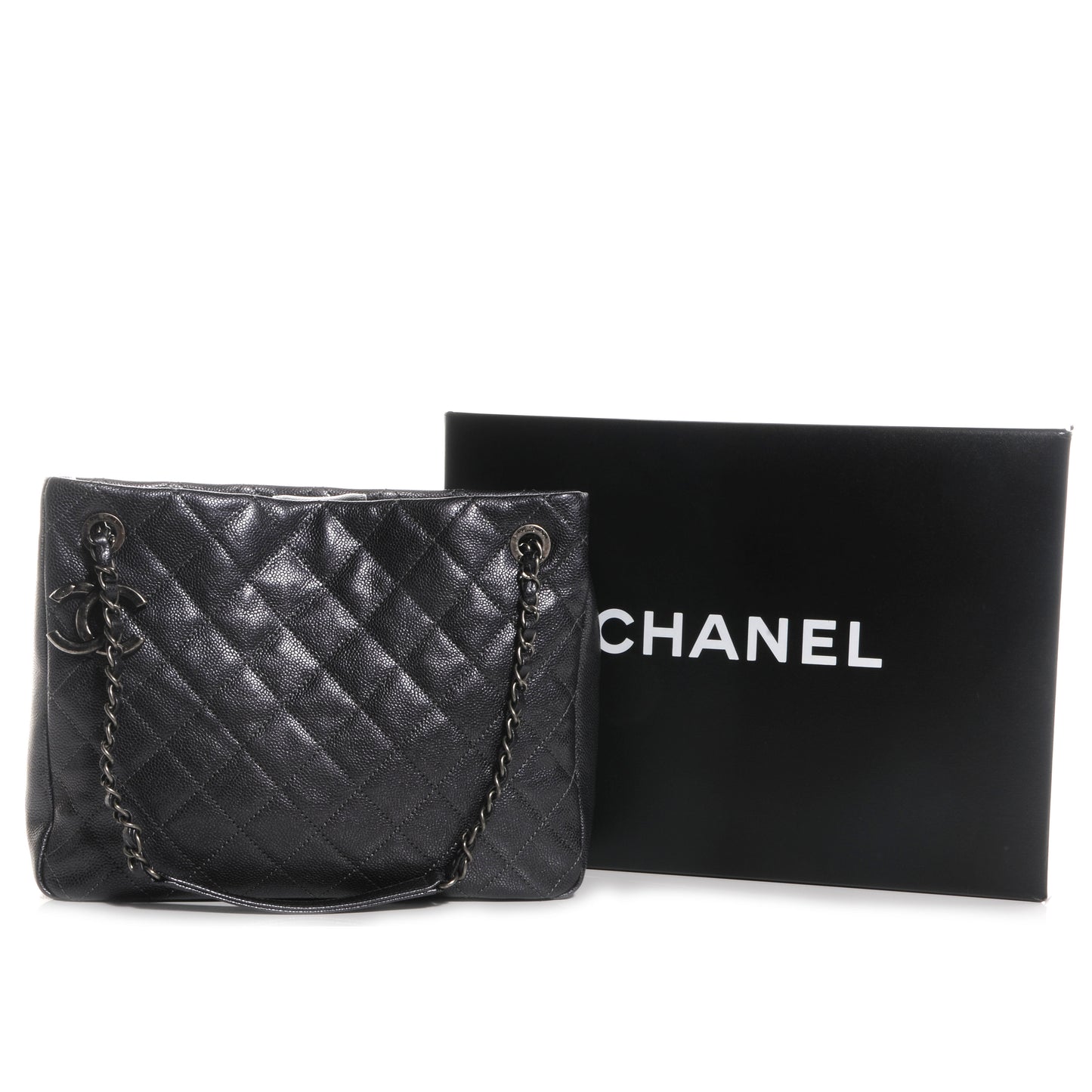 Iridescent Caviar Small Zip Shopping Tote Argent Dark Silver