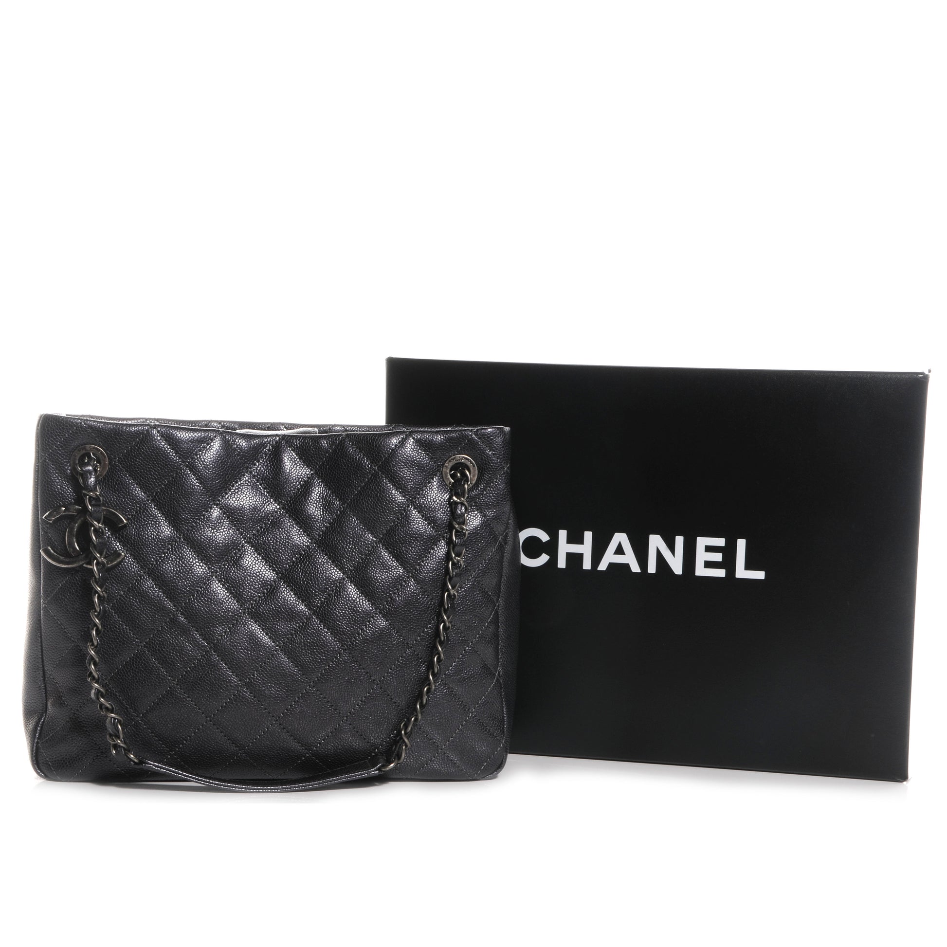 Chanel Iridescent Caviar Small Zip Shopping Tote Argent Dark Silver 5 of 8