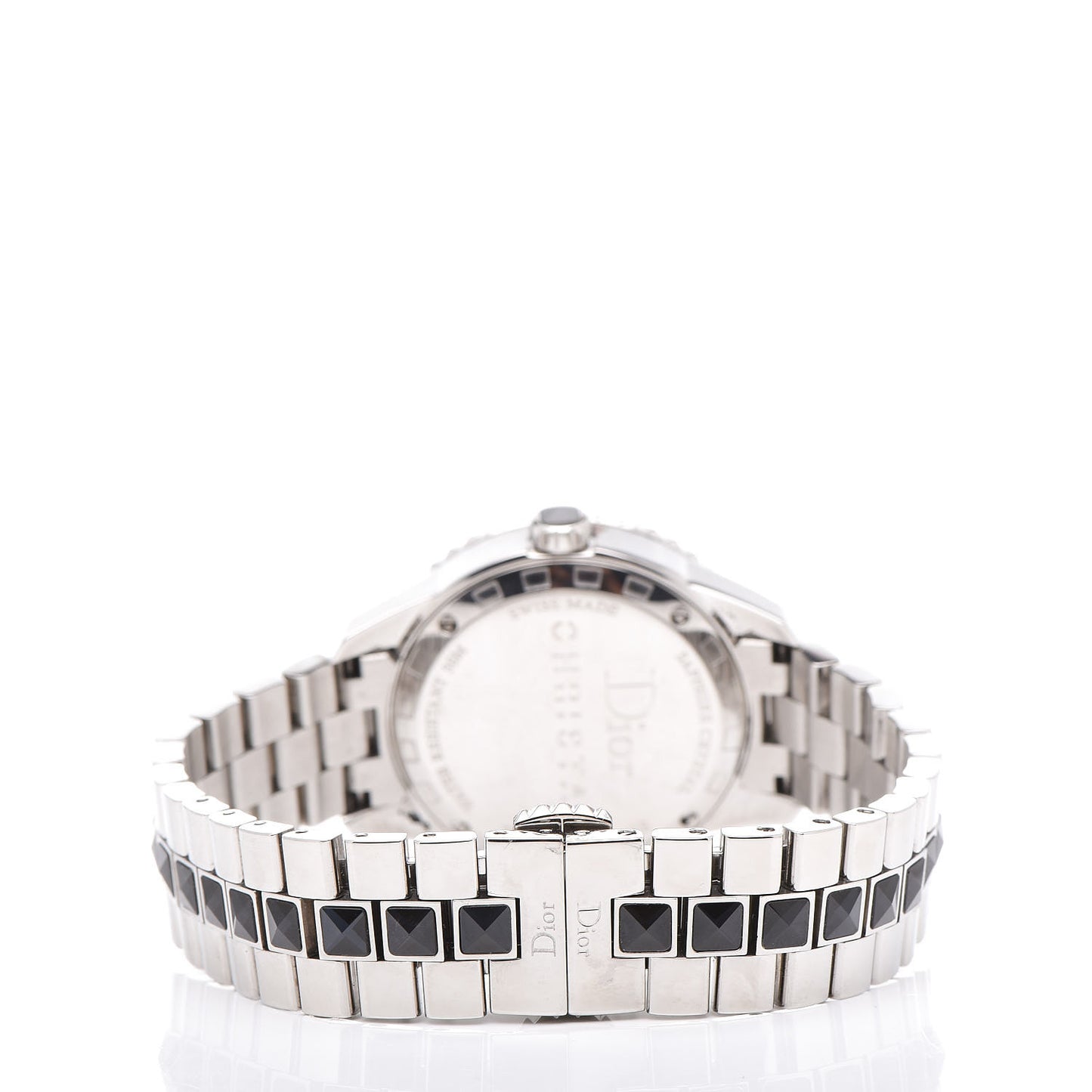 Stainless Steel Diamond Sapphire 33mm Christal Quartz Watch Black