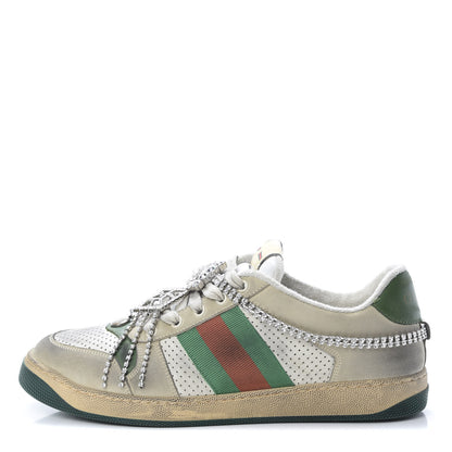 Gucci Nubuck Calfskin Web Removable Crystals Mens Screener Sneakers 9 Dusty Milk New Mystic White 1 of 27