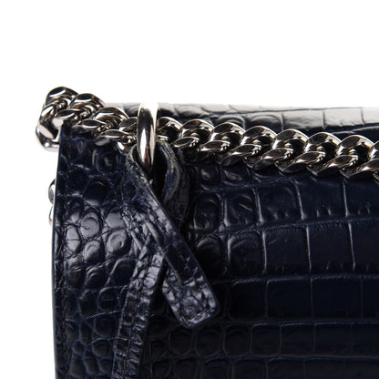 Saint Laurent Calfskin Crocodile Embossed Medium Monogram Sunset Navy 5 of 18