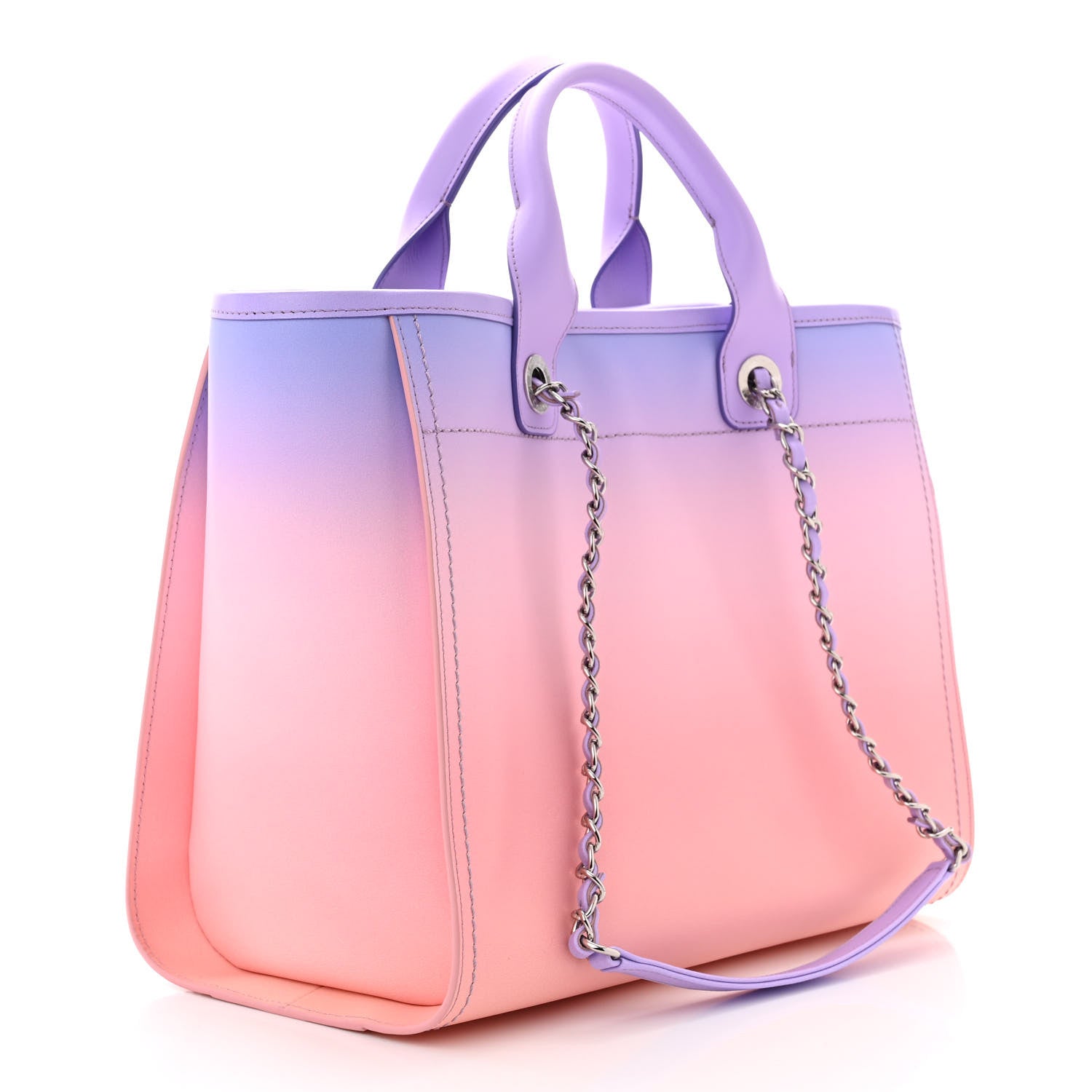 Chanel Shaded Calfskin Small Deauville Tote Light Purple Pink Coral 4 of 12